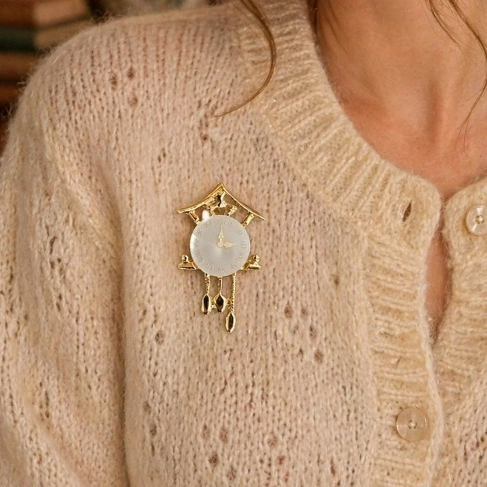 Cuckoo Clock Brooch Vintage Whimsical Pin Pendulum Retro Kitschy Charming Quirky